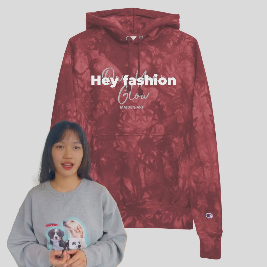 Own Your Glow Unisex Champion tie-dye hoodie with Embroidery | Champion hoodie