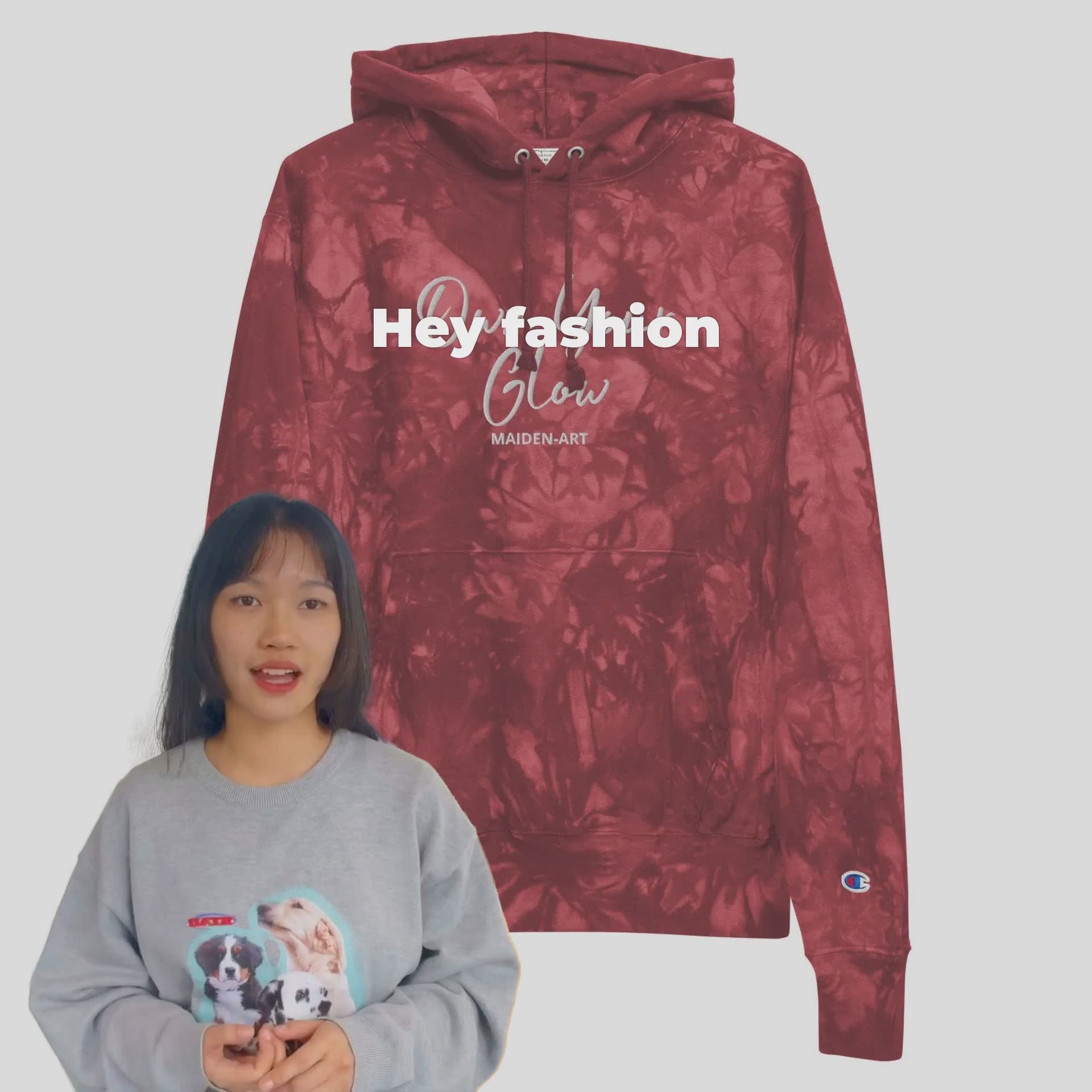 Own Your Glow Unisex Champion tie-dye hoodie with Embroidery | Champion hoodie